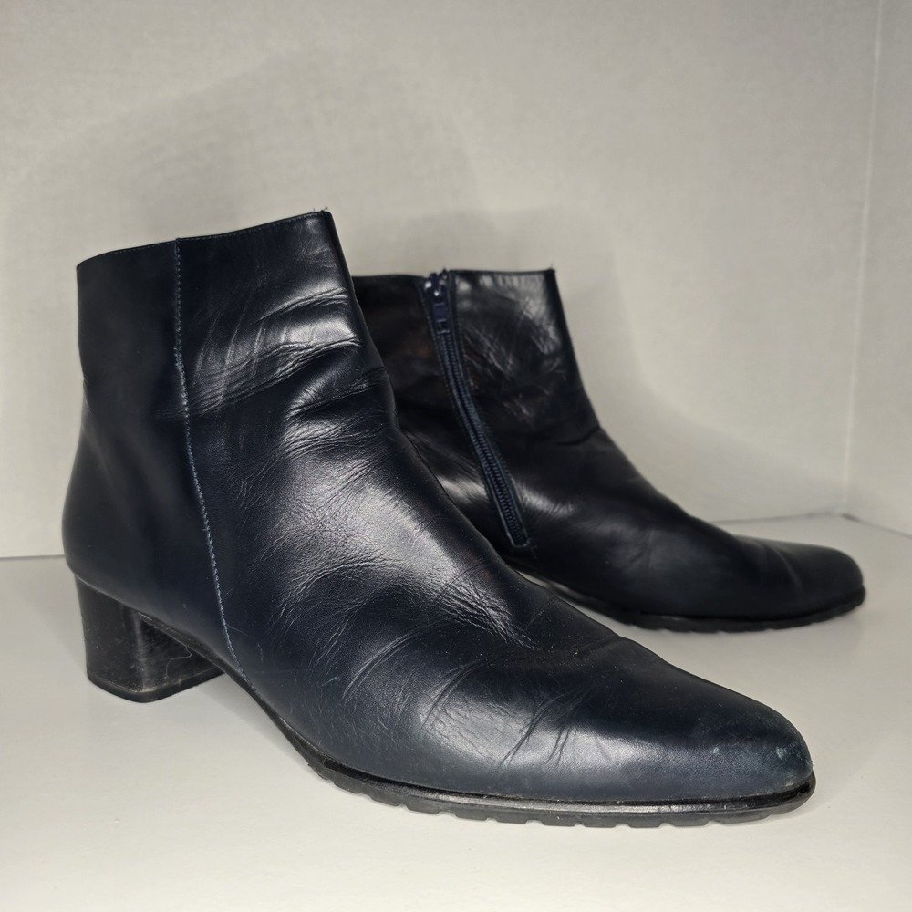 Vintage Bandolino Ankle Booties 90s Y2K Blue Leather Womens 10